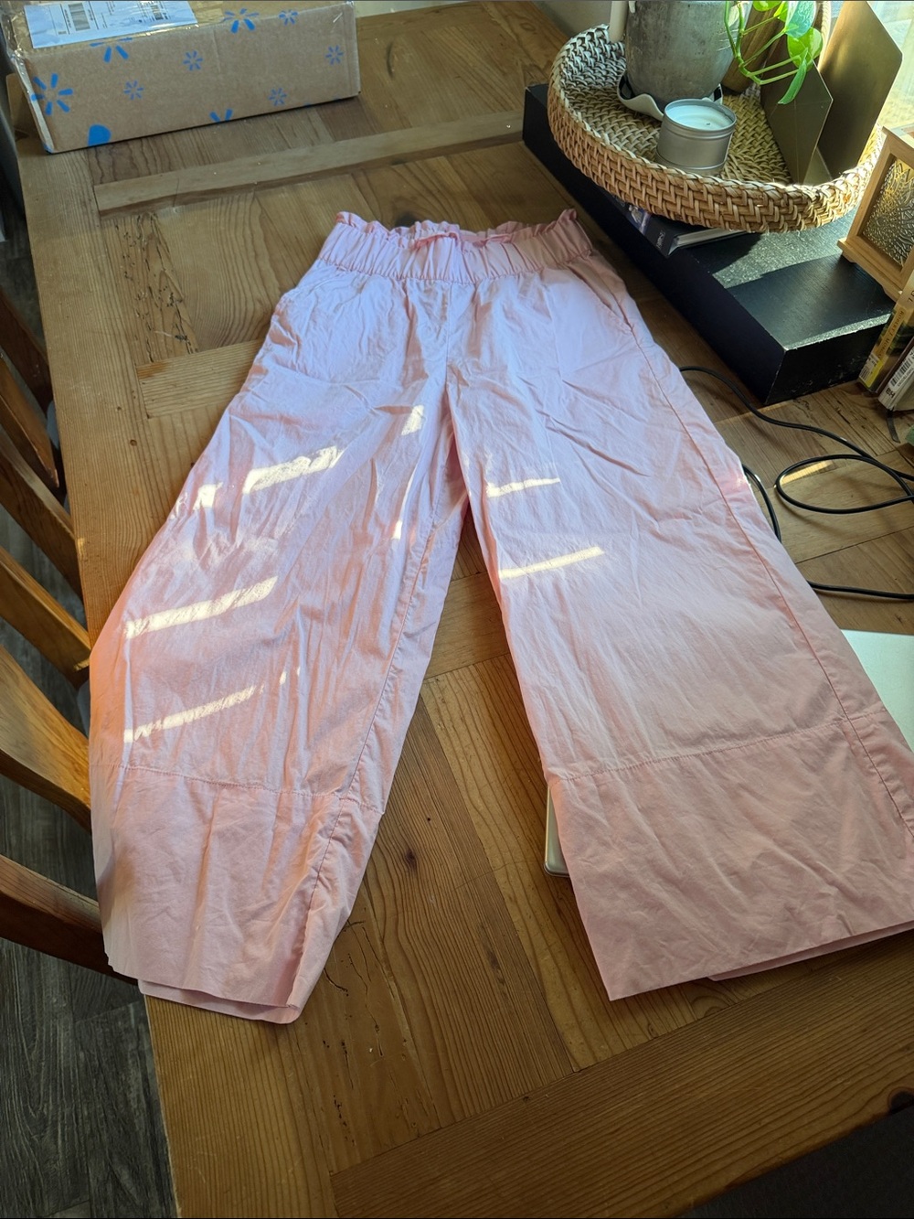 Women’s' Light Pink Wide-Leg Casual Pants with Elastic Waist
